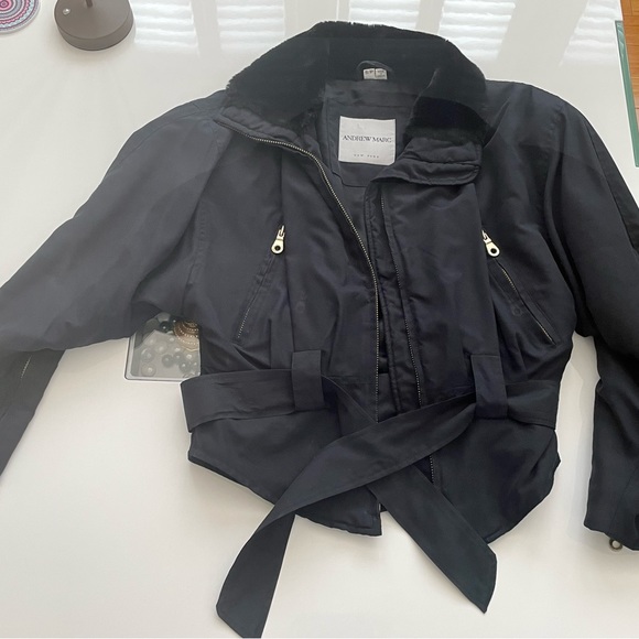 ANDREW MARC New York Black Silver Hardware Accents Fur Hood Ladies Size: Small - Picture 2 of 11